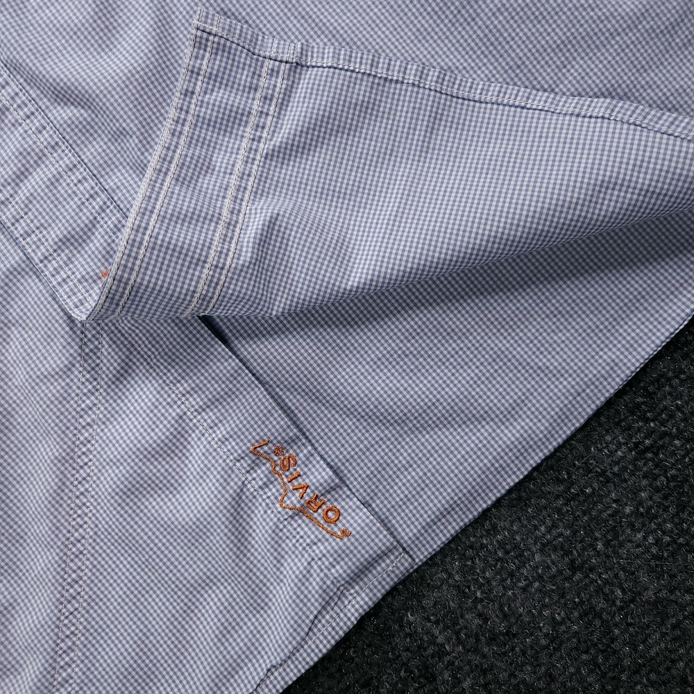 Orvis Shirt Mens XL Blue Gingham Trout Bum River Guide Fishing Button Up Pockets - Picture 10 of 13